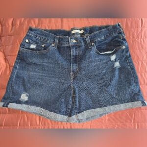 Levi Distressed Mid Length Jean Shorts
